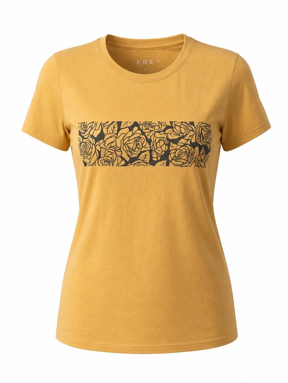 Free State Women’s Medium Yellow Floral Graphic T-Shirt Mustard Short Sleeve Tee
